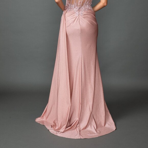 New Off The Shoulder Beds Embellished Maxi Prom Gown w/ Lace up Back DQ 4535 - Picture 8 of 8